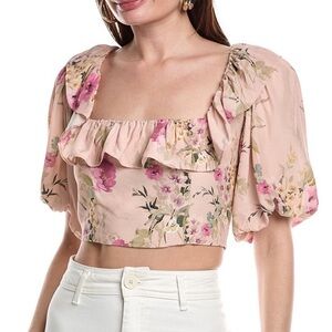 Yumi Kim Floral Puff Sleeve Blouse in It’s Magic Blush, Size Small, NWT